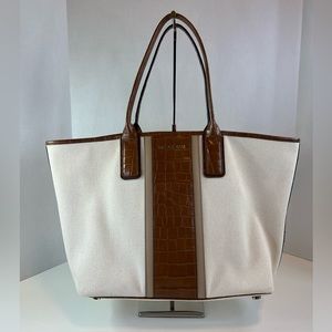 Michael Kors Greenwich Tote, Center Stripe Embossed Leather Trim Cream